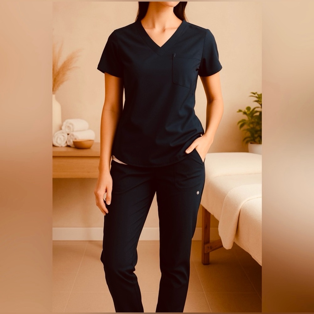 Scrubletics Black Jogger Scrub Set Size XS | Pink Accent Nursing Uniform